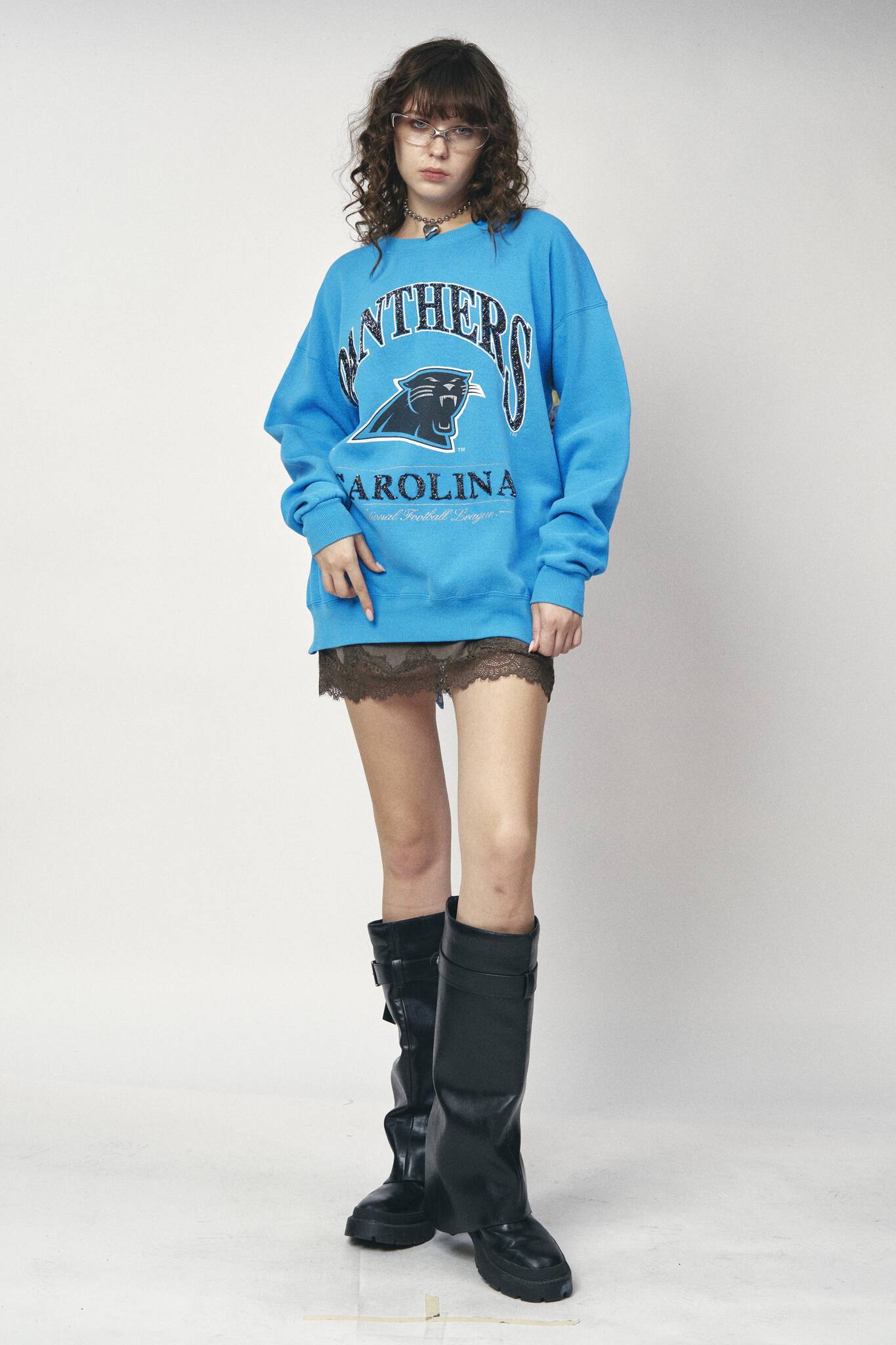 Backless Ruffle Sweatshirt - Carolina Panthers