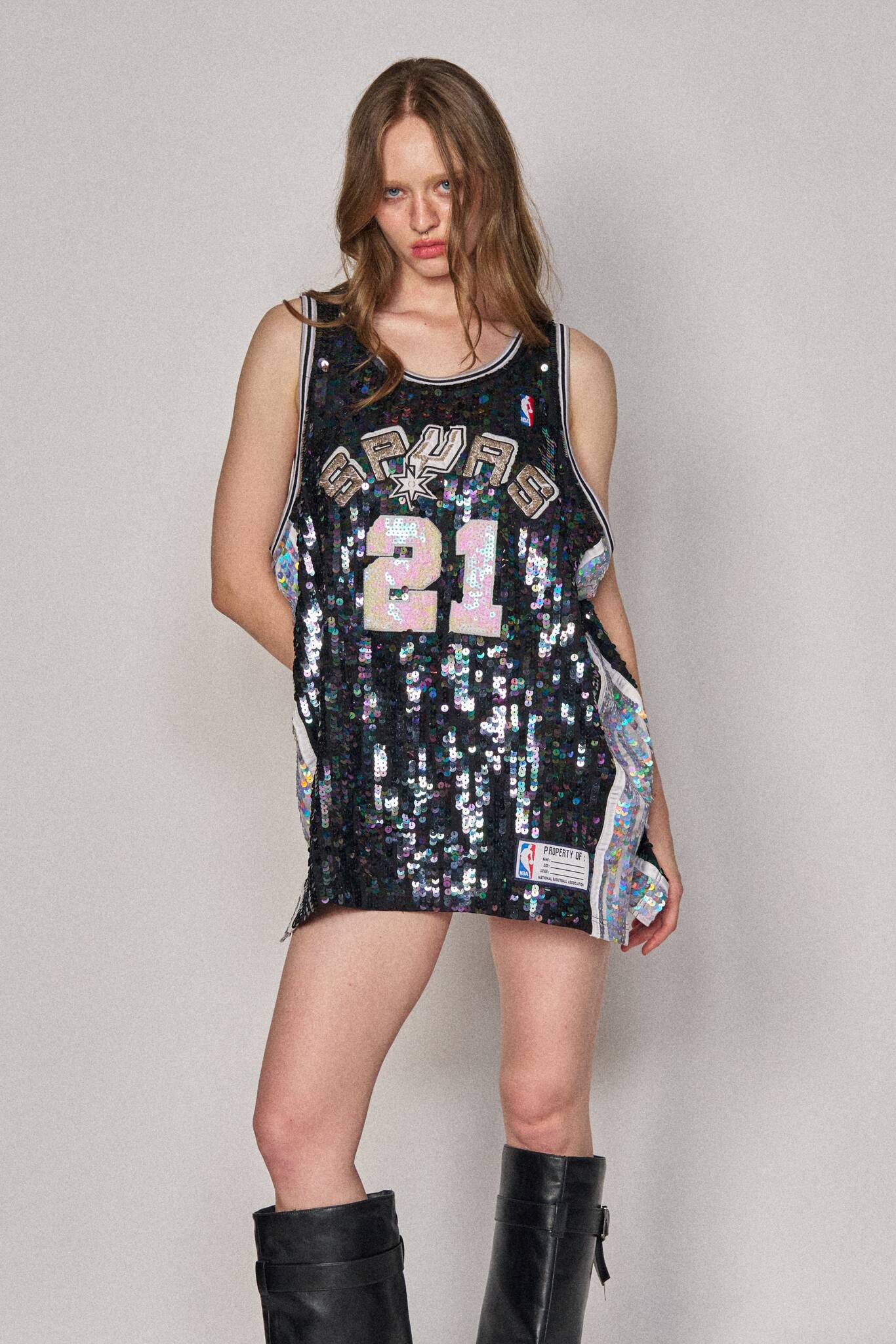 spurs jersey dress San Antonio Spurs Women's WEAR Black Lace Up Sweater Dress