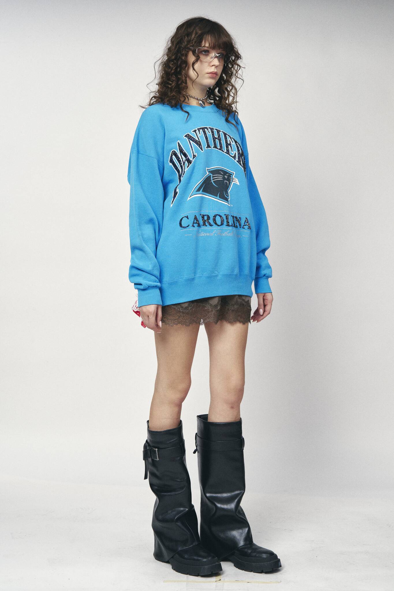 Backless Ruffle Sweatshirt - Carolina Panthers