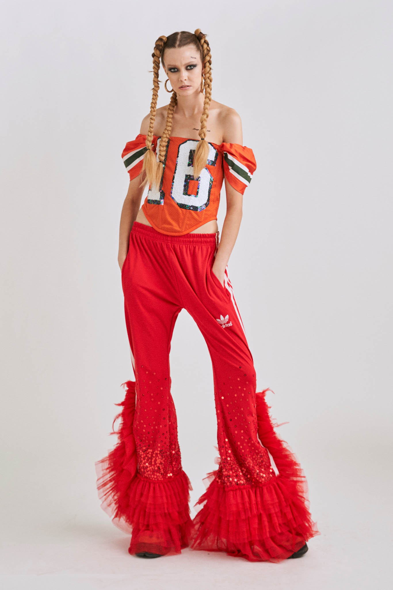 red bell bottoms pants